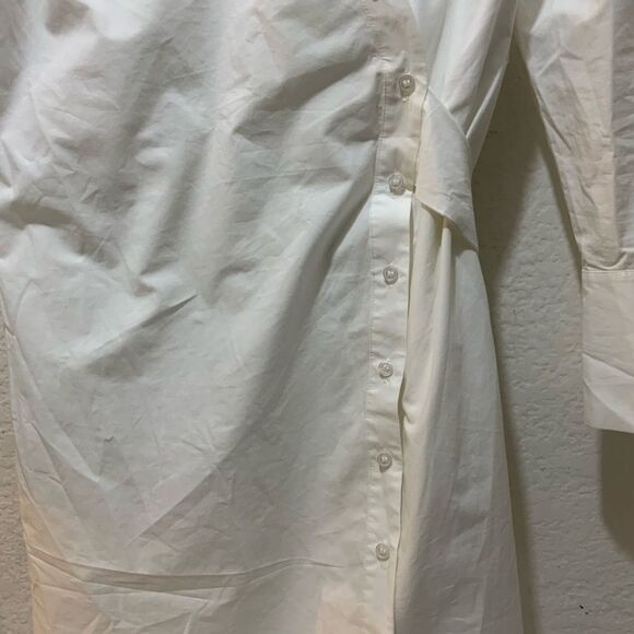 Intermix Maggie Cotton Poplin Asymmetrical Button Wrap Shirt Dress White 6 - Picture 10 of 12